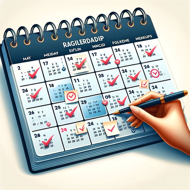 לוח שנה עם תאריכים מסומנים המצביעים על מעקבים קבועים